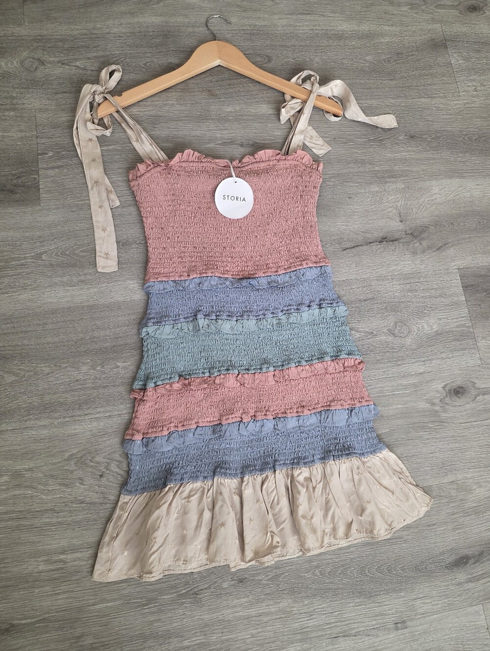 Storia Smocked Colorblock Star Mini  Dress M NWT